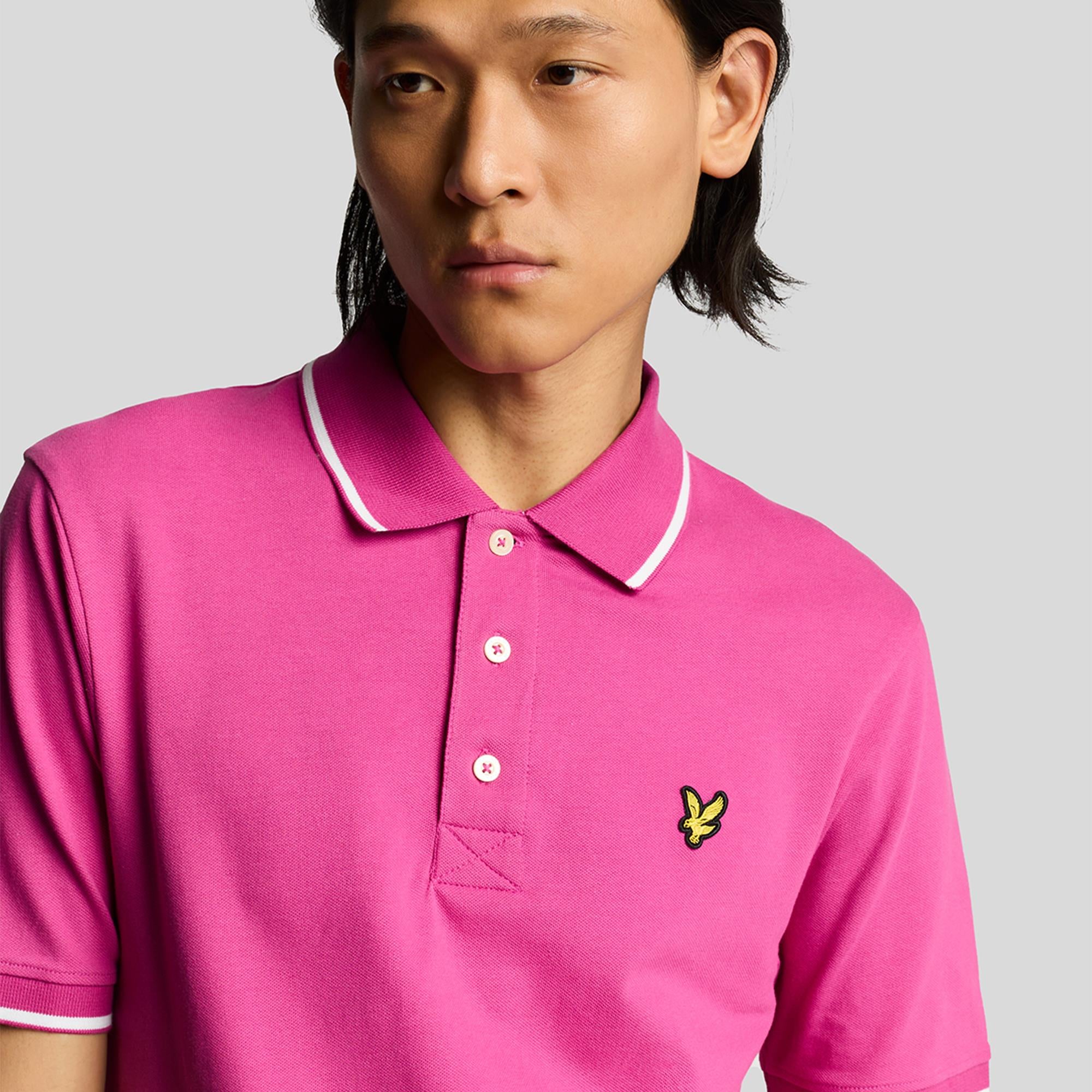 Lyle & Scott Tipped Mens Polo Shirt Fuschia/White